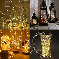 Vista 4 de WATERGLIDE Guirnalda de luces con pilas incluidas, 24 unidades, 20 luces LED, 7 pies, impermeable, cable plateado, luciérnaga, estrellas, bricolaje