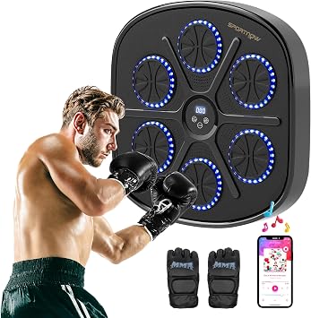 SPORTNOW Music Boxing Machine Smart Bluetooth LED Lights Gloves Black