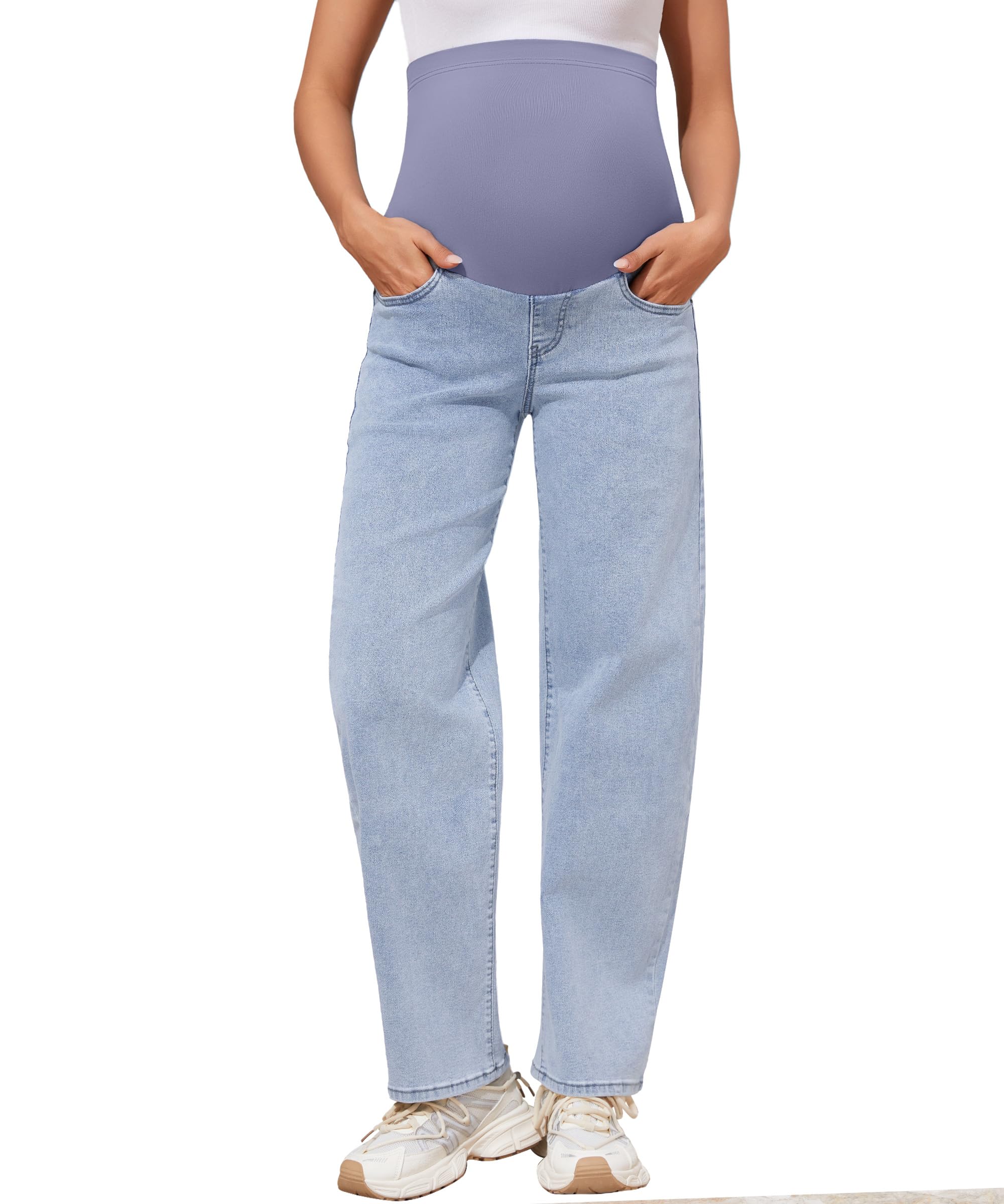 POSHGLAM Maternity Jeans Over Belly Barrel Jeans Wide Leg Pregnancy Denim Pants