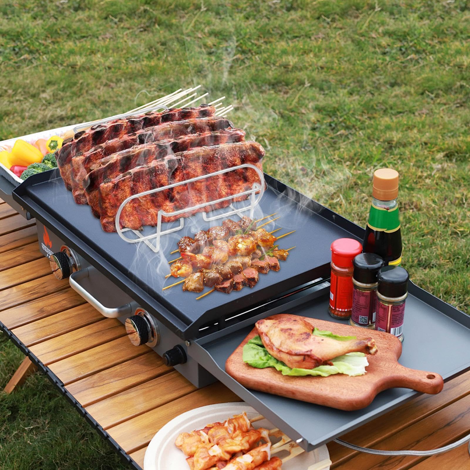 Supporto per Costine da Griglia Portabistecca Accessorio BBQ Lavabile In | Rack per BBQ in Acciaio al Carbonio Per Preparazione, Riposo, Arrostitura, Cottura Al Forno, Cottura, Cucin