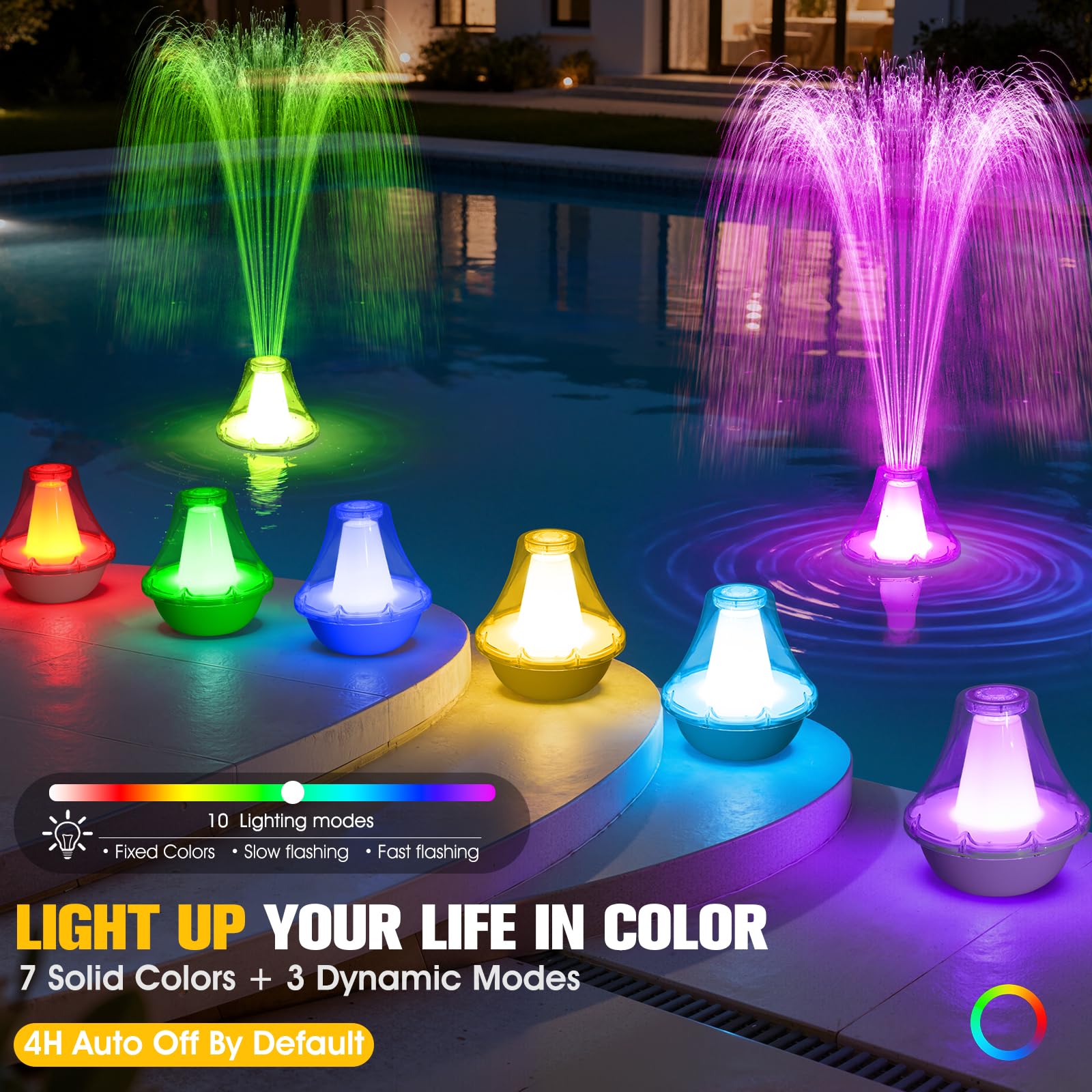 KingSom 2026 Springbrunnen Pool Schwimmend mit LED Licht, Wiederaufladbare Pool Wasserfontäne mit Fernbedienung & Knöpfen, 3 Sprühmodi & 10 Lichtmodi Pools Fontäne mit Anker, Springbrunnen Schwimmend