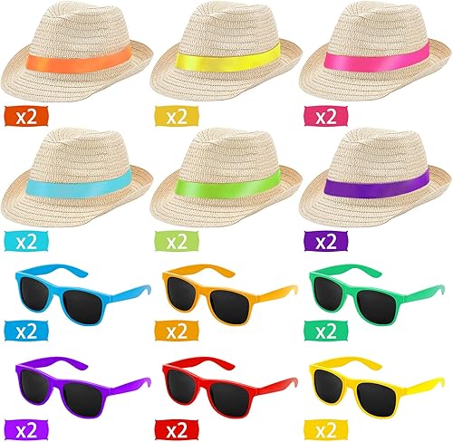 Miniatura 3 de Newcotte Sombreros de fiesta, sombreros de paja, sombrero Fedoraa a granel, sombreros de fiesta cubanos de la Habana con gafas de sol hawaianas,