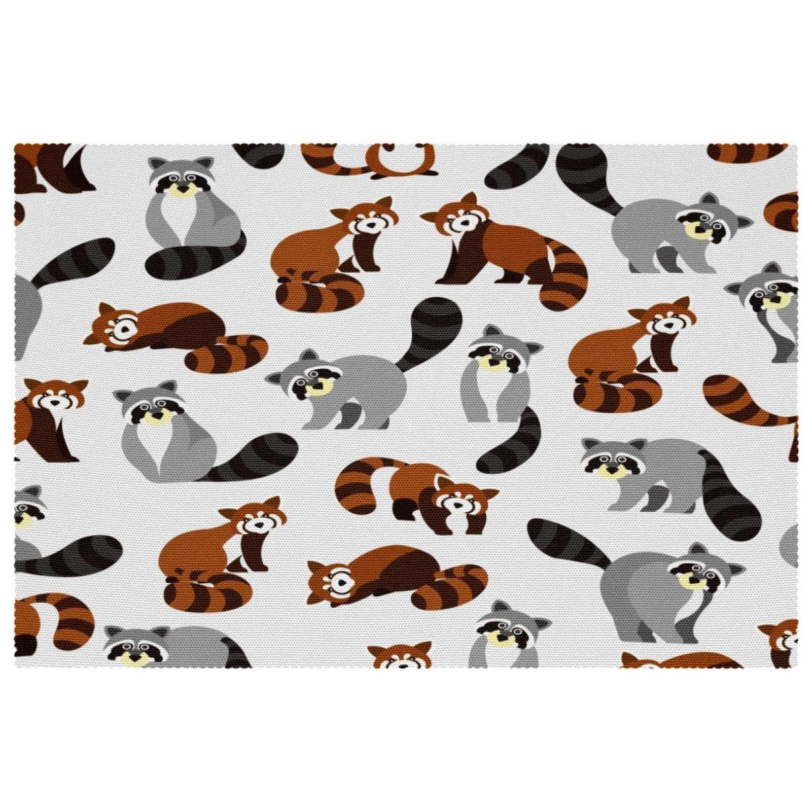 Set de table panda rouge et raton laveur lot de 6 pièces antidérapantes 30x45 cm