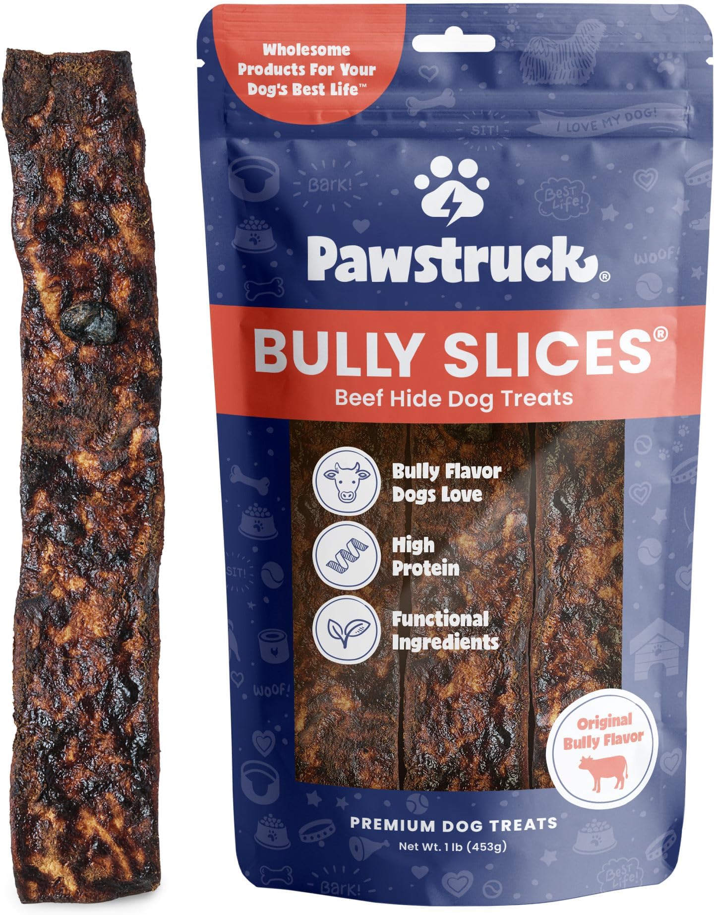 Bully Slices Premium Rawhide Chew Sticks, Beef Flavor - Low Fat, High Protein Treat for Small, Medium, and Large Dogs - No Artificial Ingredients - 1 lb Bag - Packaging May Vary