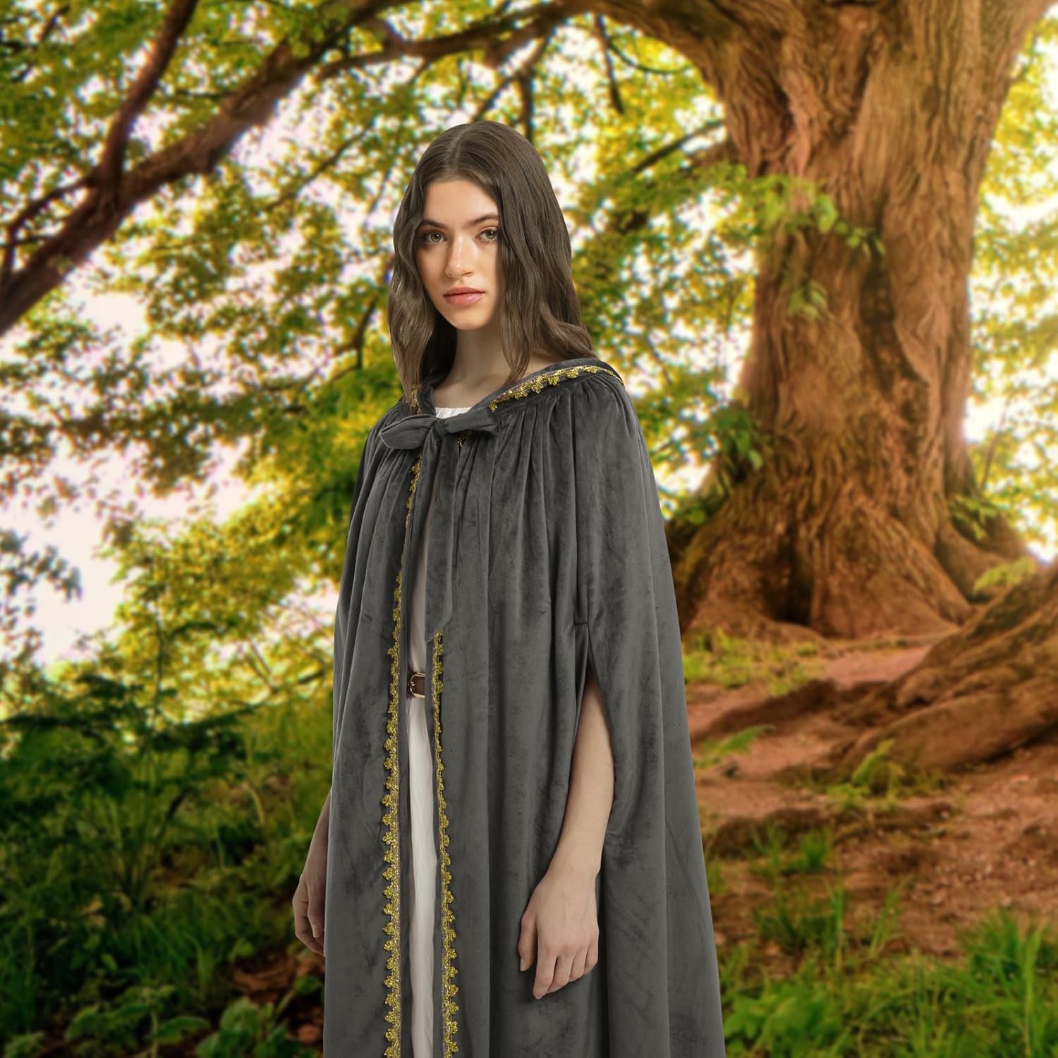 Charm&Cstay Renaissance Cloak with Hood for Women, Plus Size Velvet Hooded Cloak for Women, Medieval Cape for Halloween - Image 8