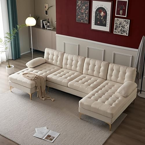 Miniatura 1 de Imseigo Sofá modular modular grande reversible de 110 pulgadas, sofá modular de 4 plazas en forma de U con tela de lino para espacios pequeños, con