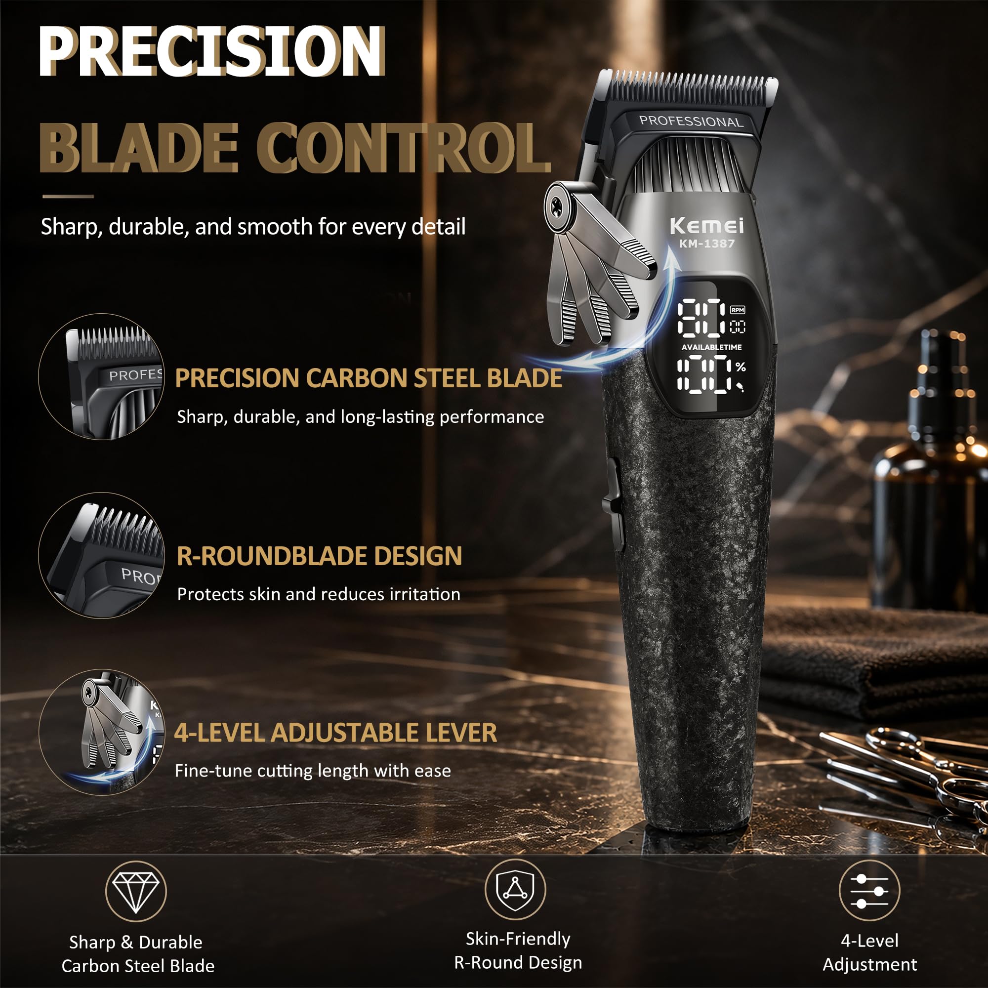 KEMEI 1387 Máquina Cortar Pelo Hombre Profesional Cuerpo Metálico