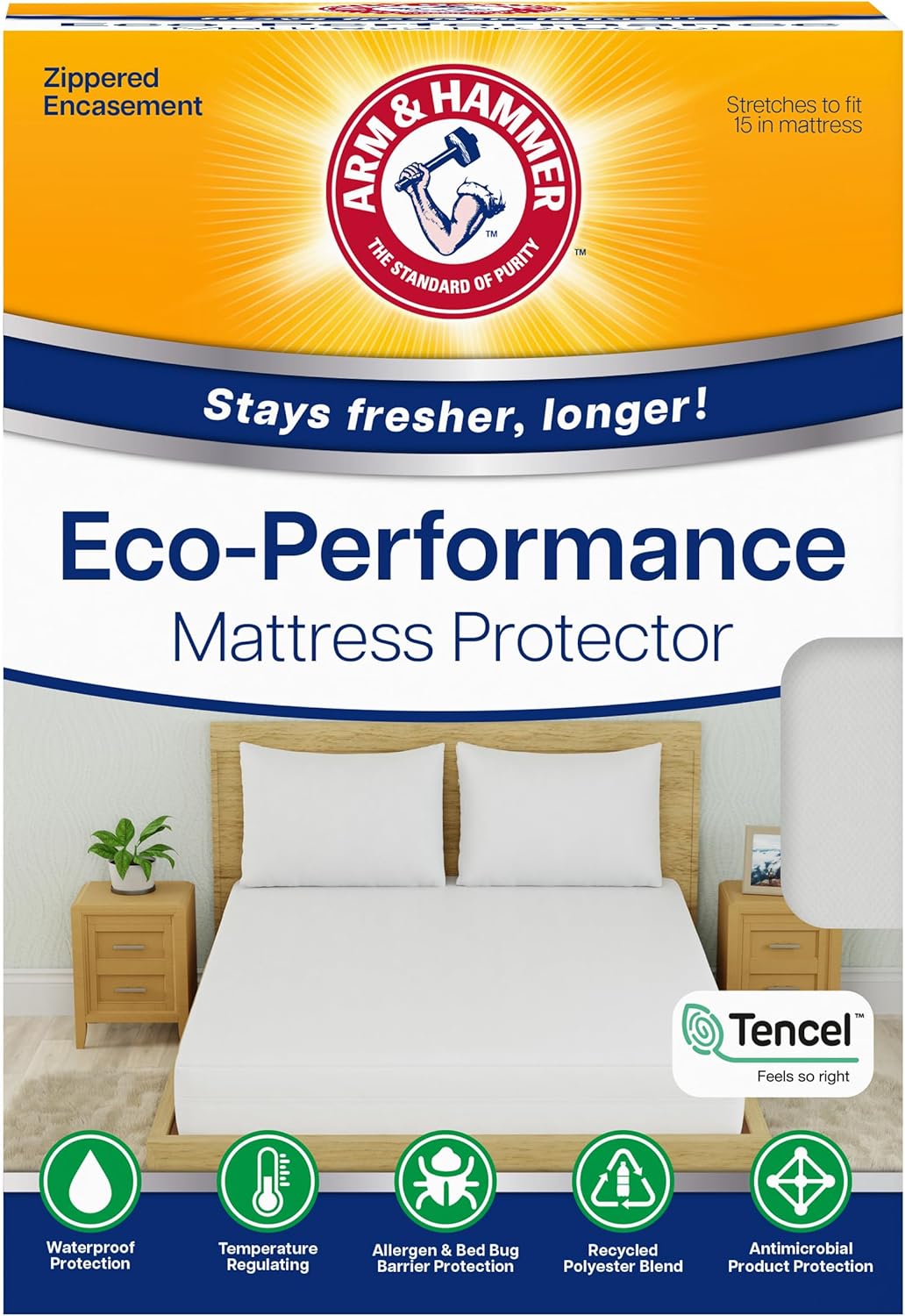 Arm & Hammer Eco Performance Zippered Mattress Protector with Tencel, Queen