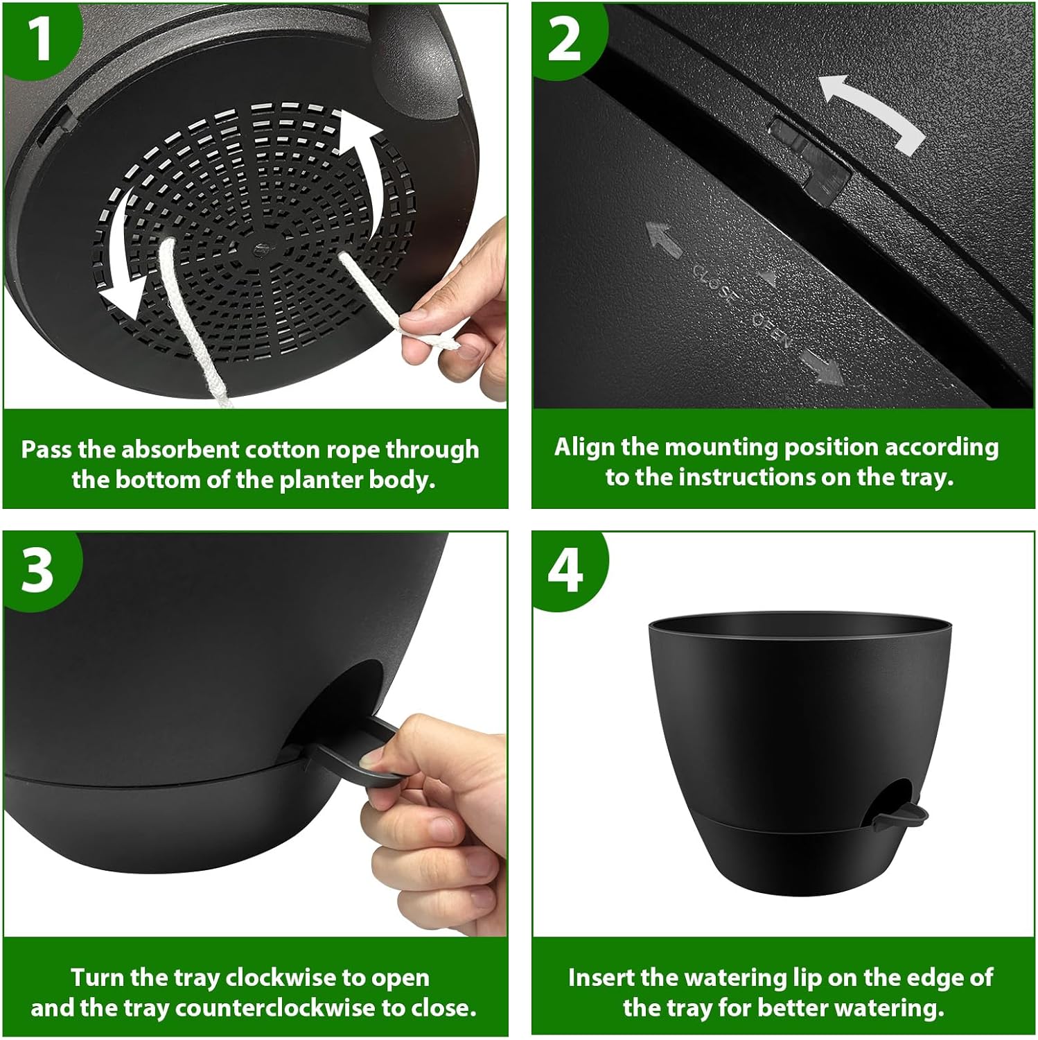 VINEDI 12,10,9 Inch Self Watering Planter with Saucer -3 Pack Indoor Outdoor Plant Pots with Drainage Hole for Flowers, Vegetables, and Snake Plants (Black)