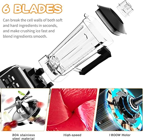 Miniatura 4 de Licuadora profesional para cocina, máquina licuadora de alimentos de encimera de 2200 vatios con temporizador integrado para frutas congeladas,