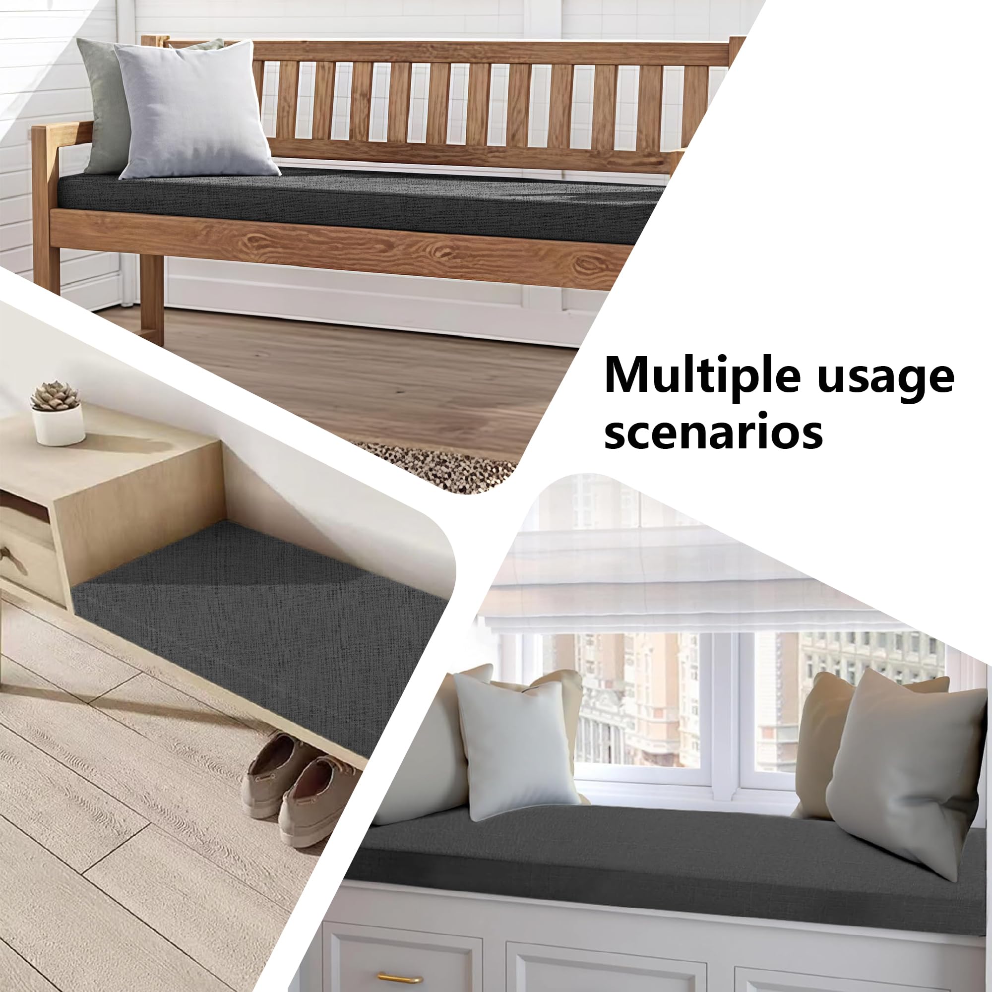 Benutzerdefinierte Bankauflage 55 x 120 cm Unterseite Antirutsch Bankkissen mit Reißverschluss für Outdoor, Gartenbank, Terrasse, Fensterbank, Dunkelgrau