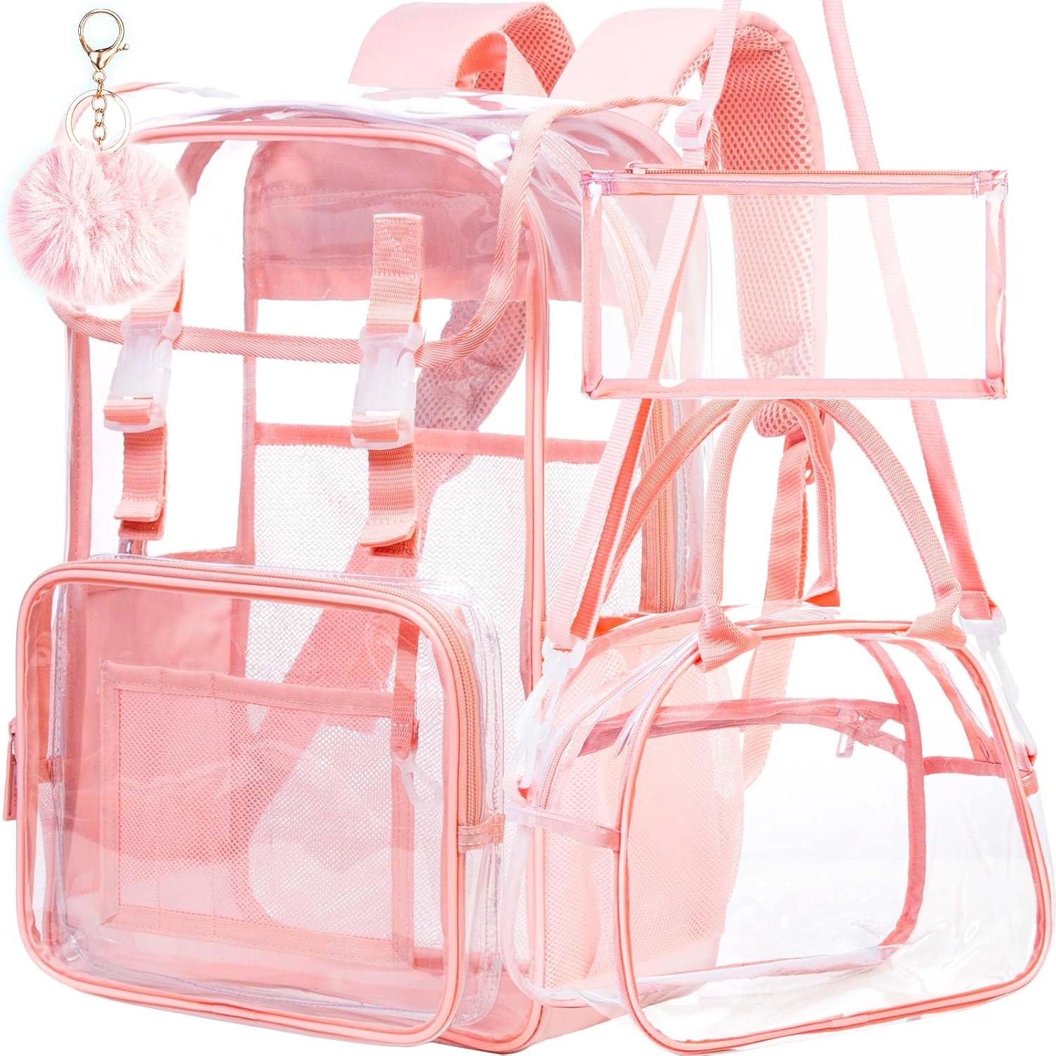 Clear Backpack, Stadium Approved Transparent Bookbag for Girls Boys, Heavy Duty PVC See Through Backpack for Women Men