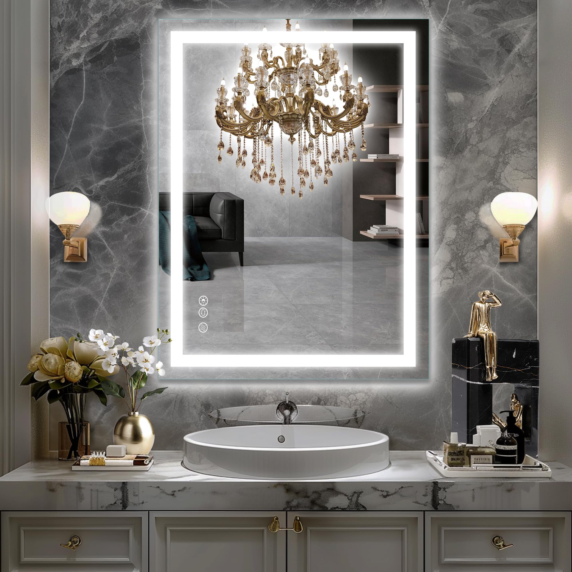 Amazon.com: Ratsamee 28x36 Inch Led Mirror for Bathroom with Front ...