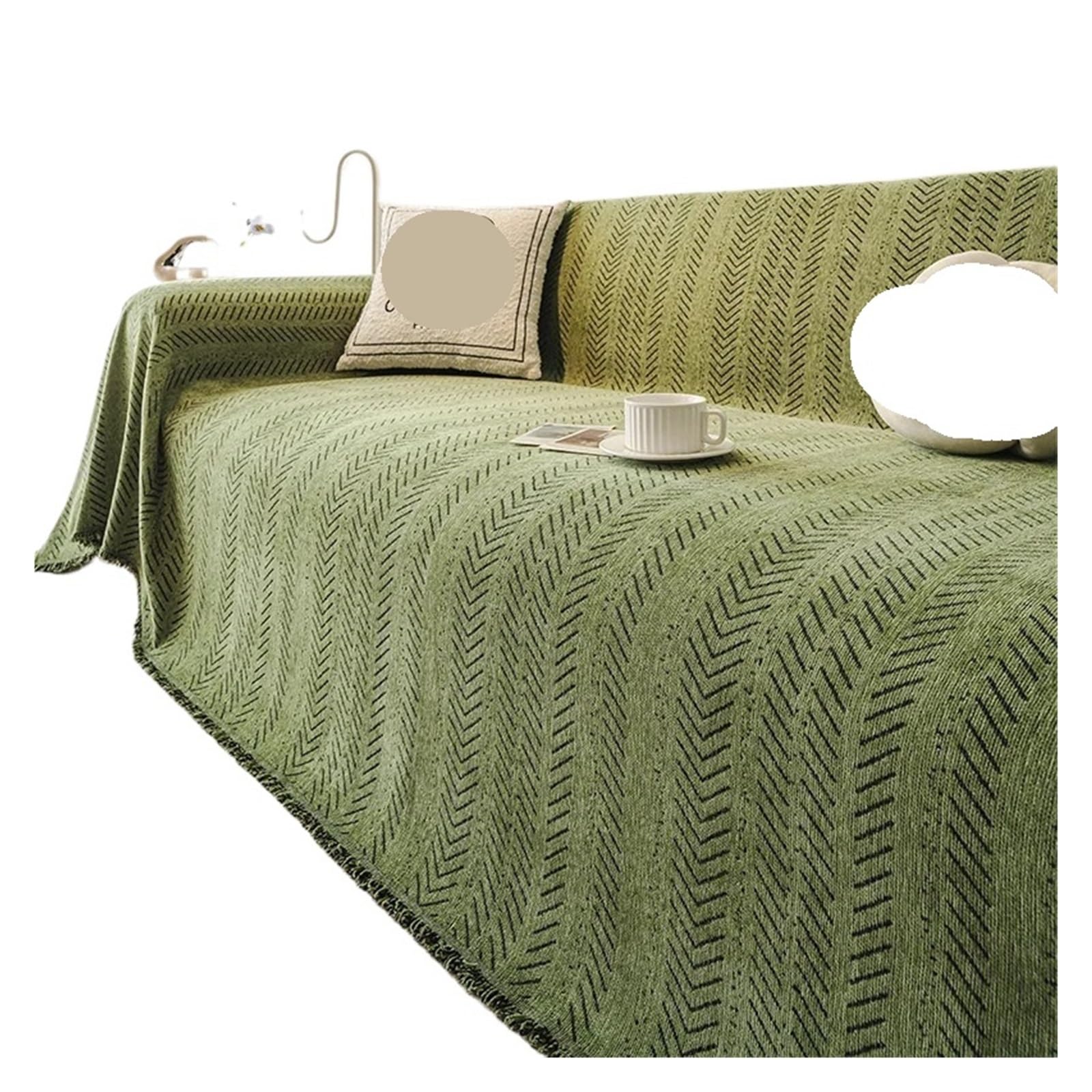 Diseño de funda sofá for el hogar Funda 3 plazas con patrón espina pescado | Mancha anti que rasguña del sistema completo no de la manta del sofá del resbalón resistente(Field Green,180x300cm)