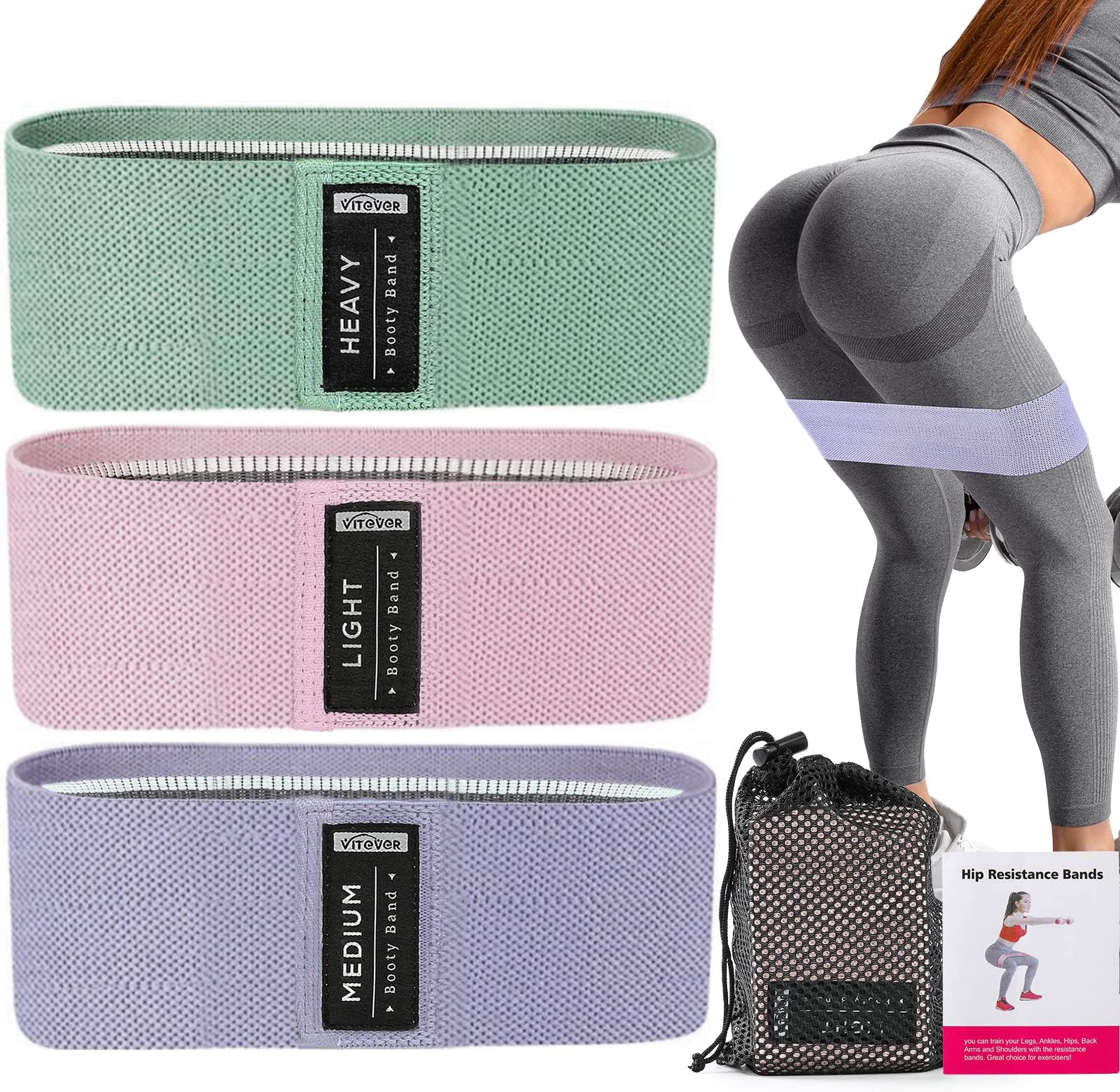 Booty Bands Set, Resistance Bands for Working Out, Exercise Bands for Women and Men Legs and Butt, Stretch Bands for Pilates, Yoga Starter Set