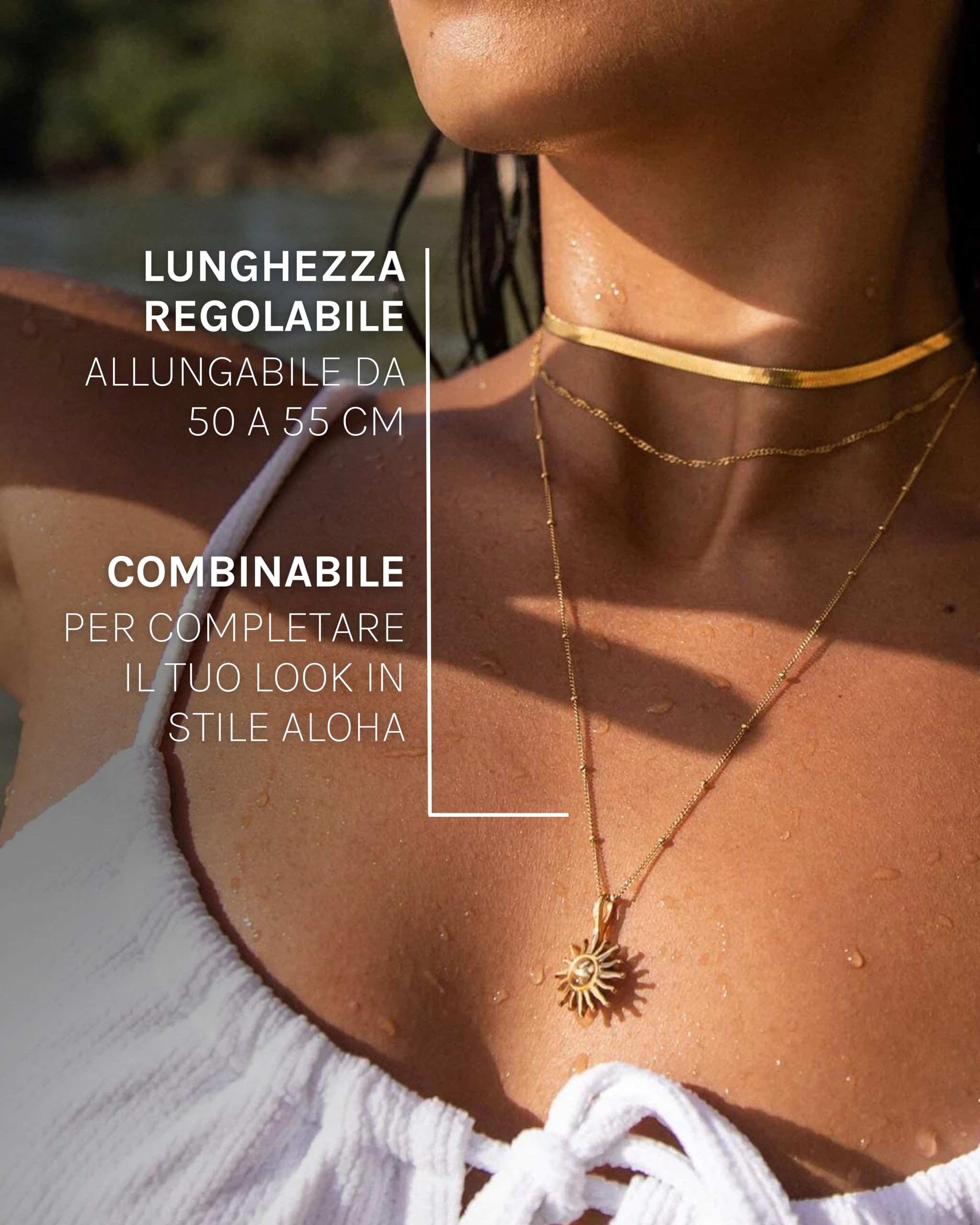 Purelei Sun necklace – Collana donna in resistente acciaio inossidabile – Collanina donna con ciondolo – lunghezza 50-55 cm – Collana per un look personalizzato – impermeabile