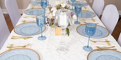 Miniatura 5 de Paquete de 8 platos azules con borde dorado, cargadores de plástico desechables y reutilizables redondos de 13 pulgadas para bodas, eventos y