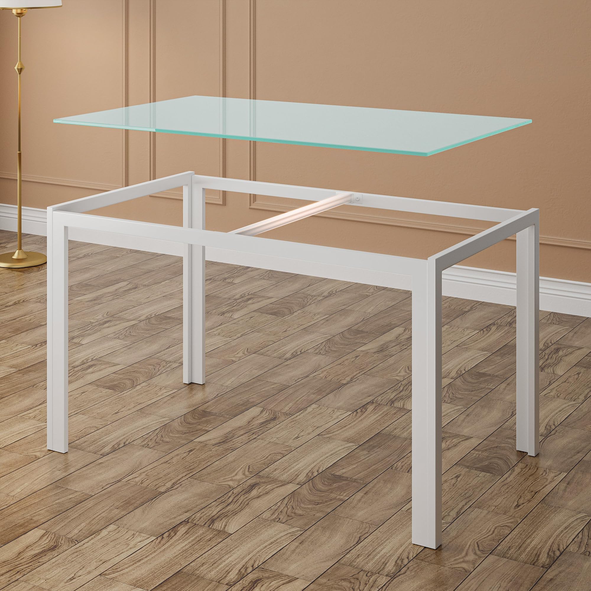 Bealife Set Tavolo e Sedie da Pranzo, 4 Sedie Confortevoli, Tavolo in Vetro Temperato, per Cucina, Stanza da Pranzo e Soggiorno (4 sedie, bianca)