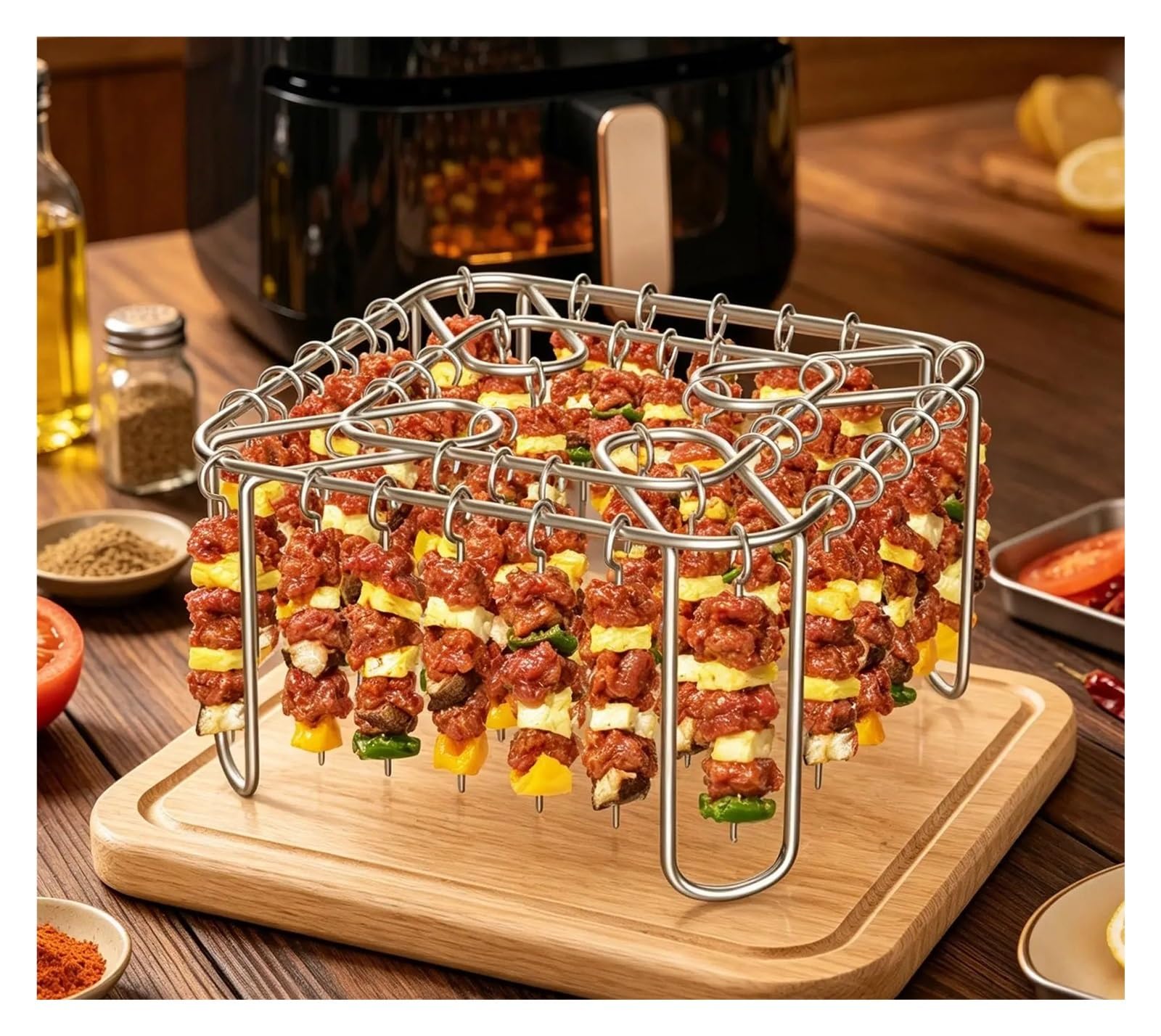 Genérico Rejilla for freidora de Aire con 40 brochetas for Cocina | Acero inoxidable, apto for uso alimentario, reutilizable, antideslizante, fácil de limpiar.