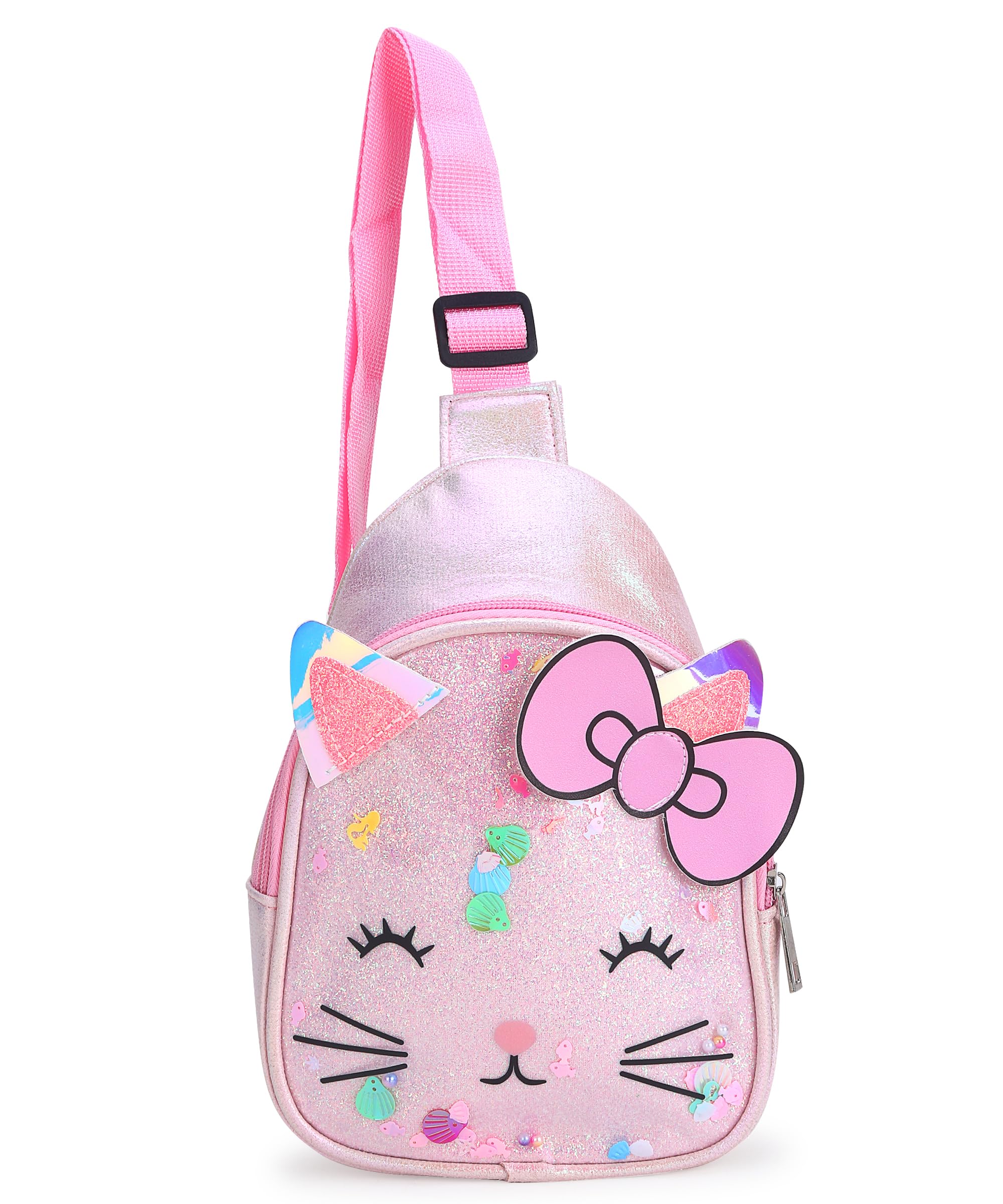 Aashiya Cute Glitter Kitten Backpack for Girls, Sling Bag chest bag cross body bag with Adjustable Shoulder Strap, Zipper Closure, Pink (B0D6X54811) Amazon Price History, Amazon Price Tracker
