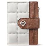 Small Wallet for Women Leather RFID Blocking Card Holder Bifold Compact Wallets With Zipper Coin Pocket Beige＆Brown