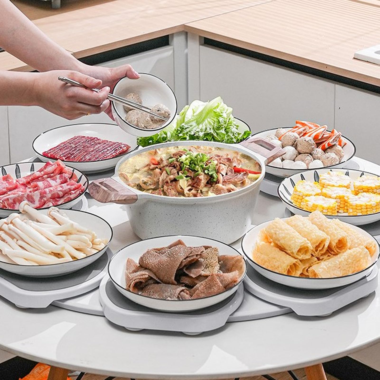 Plateau Tournant Électrique Multifonction 360 Degrés pour Table à Manger, Service Alimentaire Rotatif Idéal pour Familles et Réunions