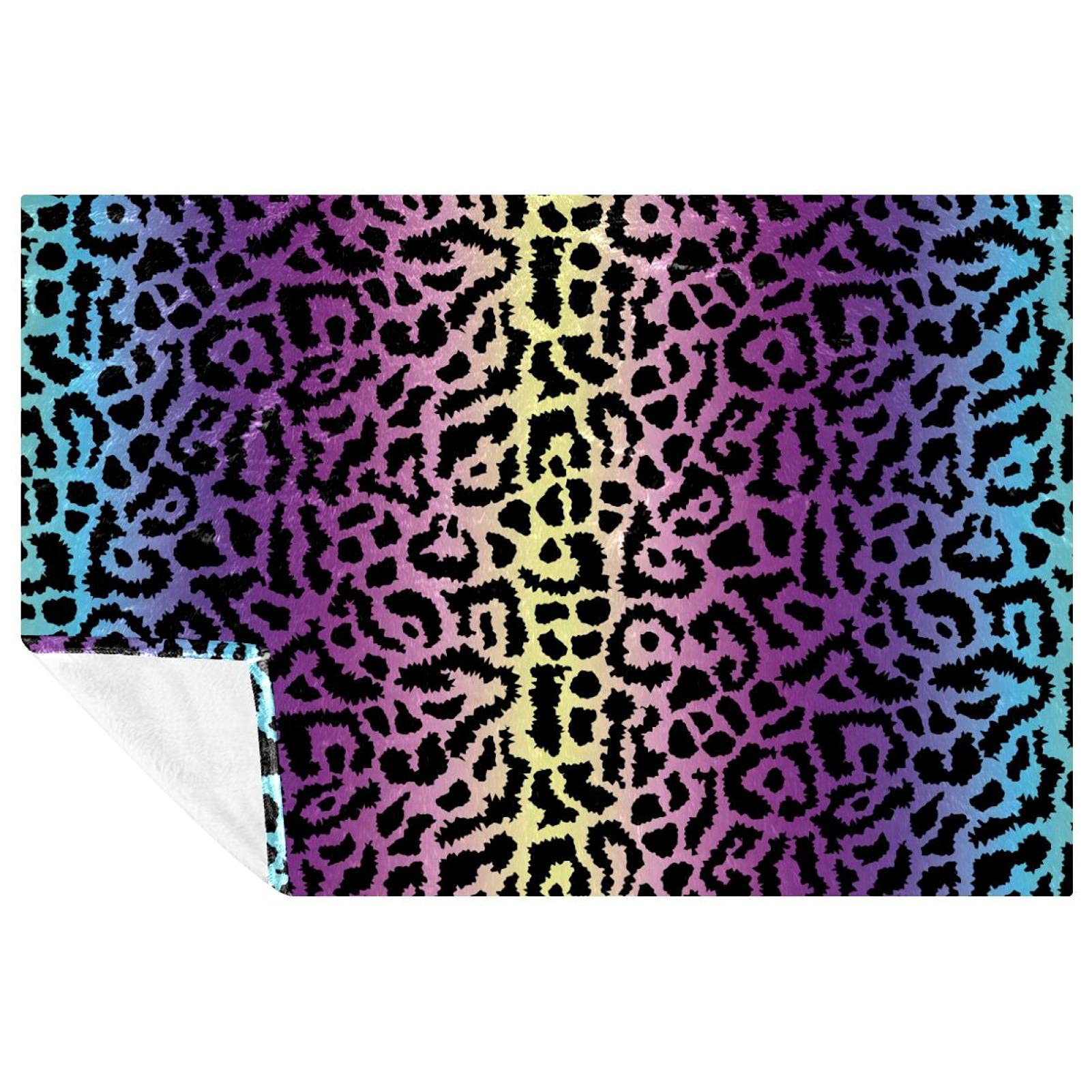 Couverture douce contre le froid motif léopard bleu et violet