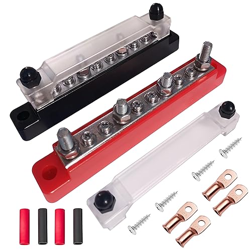 Tiwerlfe Barra de bus de bloque de distribución de energía de 10 vías, 4 postes de 38 pulgadas, 6 terminales de tornillos #8, bloque de terminales