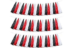 Outus 30Pcs Red Black and White Paper Tassel Tissue Garlands