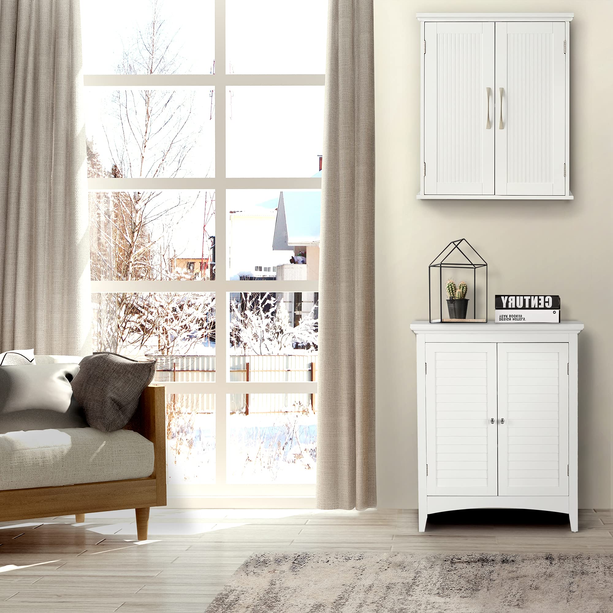 Teamson Home Elegante botiquín de Pared de baño de Madera de Moda para el hogar con estantes Ajustables Blanco EHF-F0007