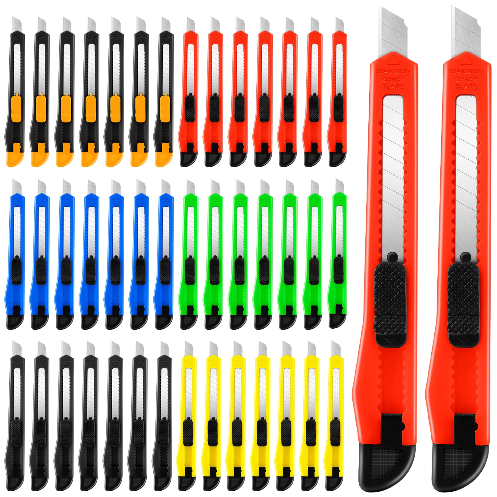 42 Pack Box Cutter Retractable, 9MM Snap-Off Blade Utility Knife With Self-Lock Design for Cutting Boxes, Carton, Cardboard, Paper