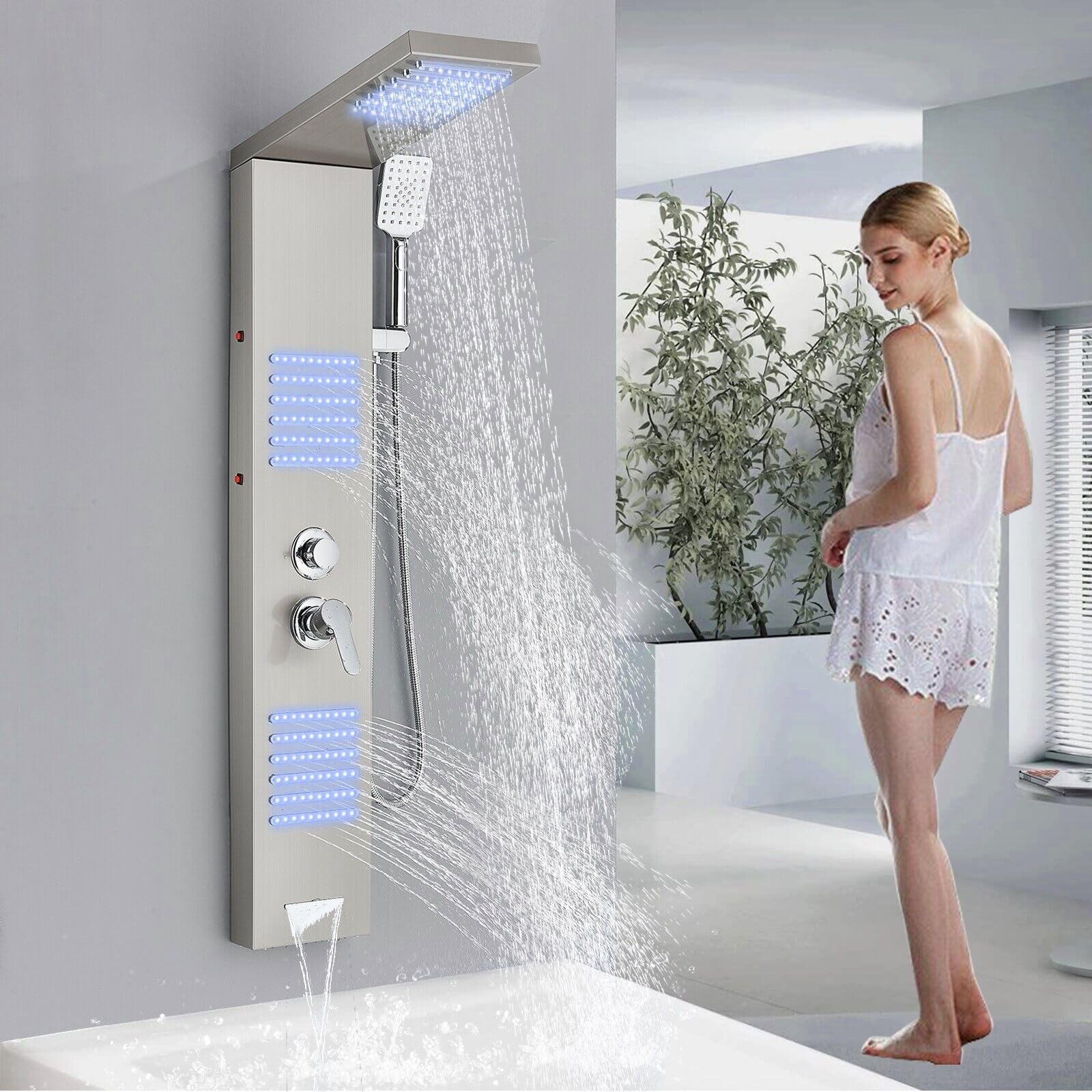 XXL Duschpaneel, Edelstahl Duschpaneel Thermostat Mit Massagejets