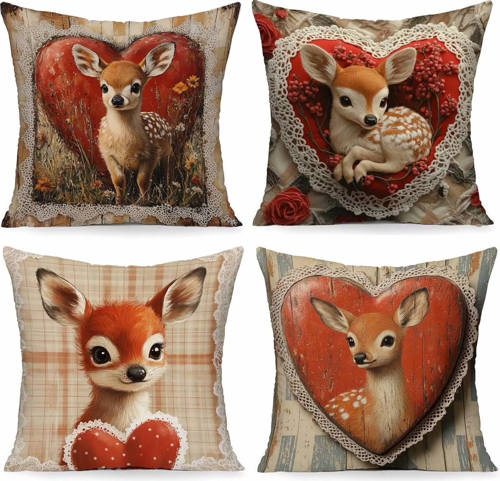 Cojines Sofa Ciervo Fundas Cojines 65x65cm Juego De 4, Rojo Funda Cojin Exterior Impermeable Lino Cuadradas Cushion Covers Accesorios de Oficina para Exterior Jardin Balcón Room Decor PjY5303 D-U