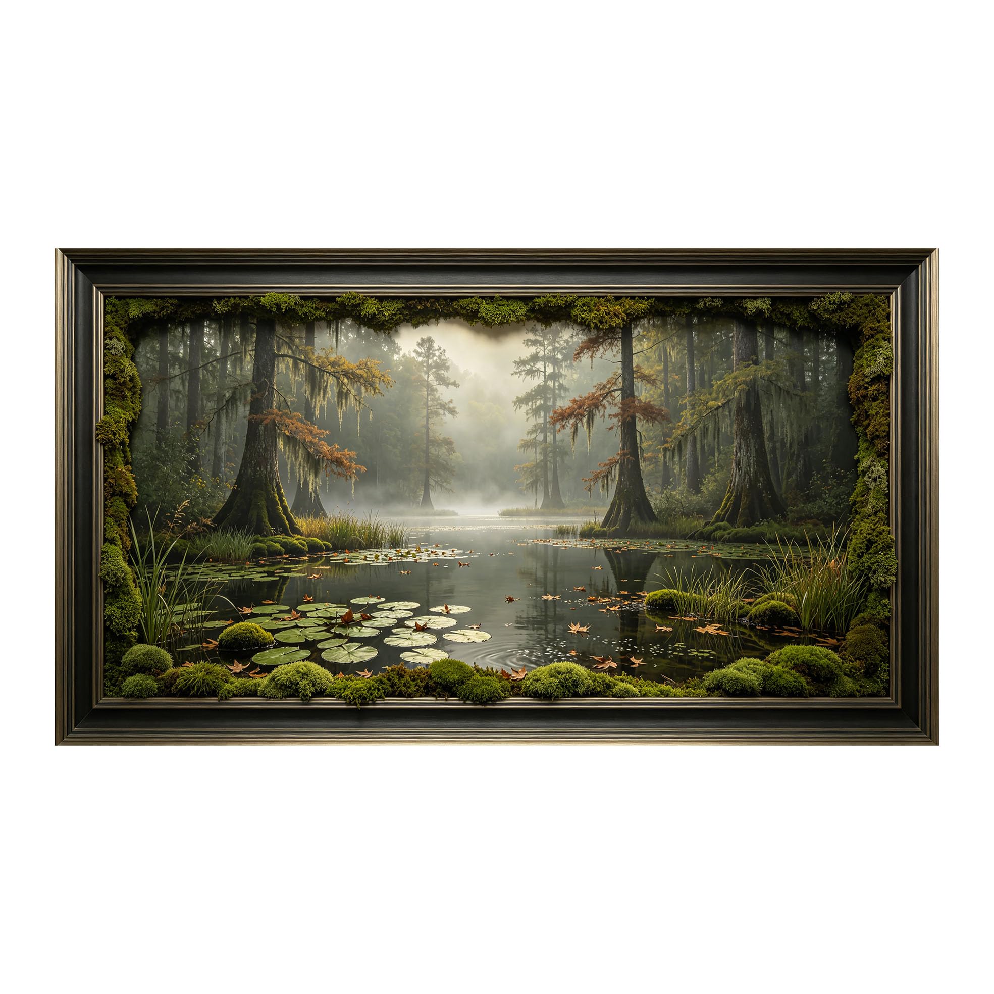 Yzpallescene 3D Framed Wall Art 50cm×100cm Misty Swamp Lake Botanical Watercolor Landscape Large Size SelfAdhesive Removable Wall Decor Prints Artwork for Living Room Bedroom Office