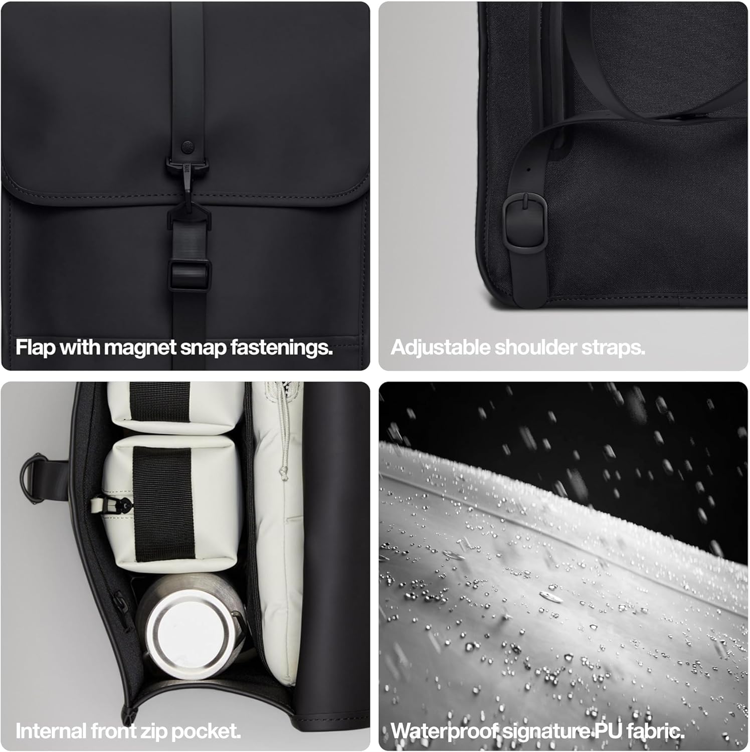 RAINS Backpack Mini - Black Waterproof Backpack for men and Women - Fits 13" Laptop - Durable Compact Water Resistant Bag for Everyday Use, Travel, and Work - 2 Year Warranty - Image 4