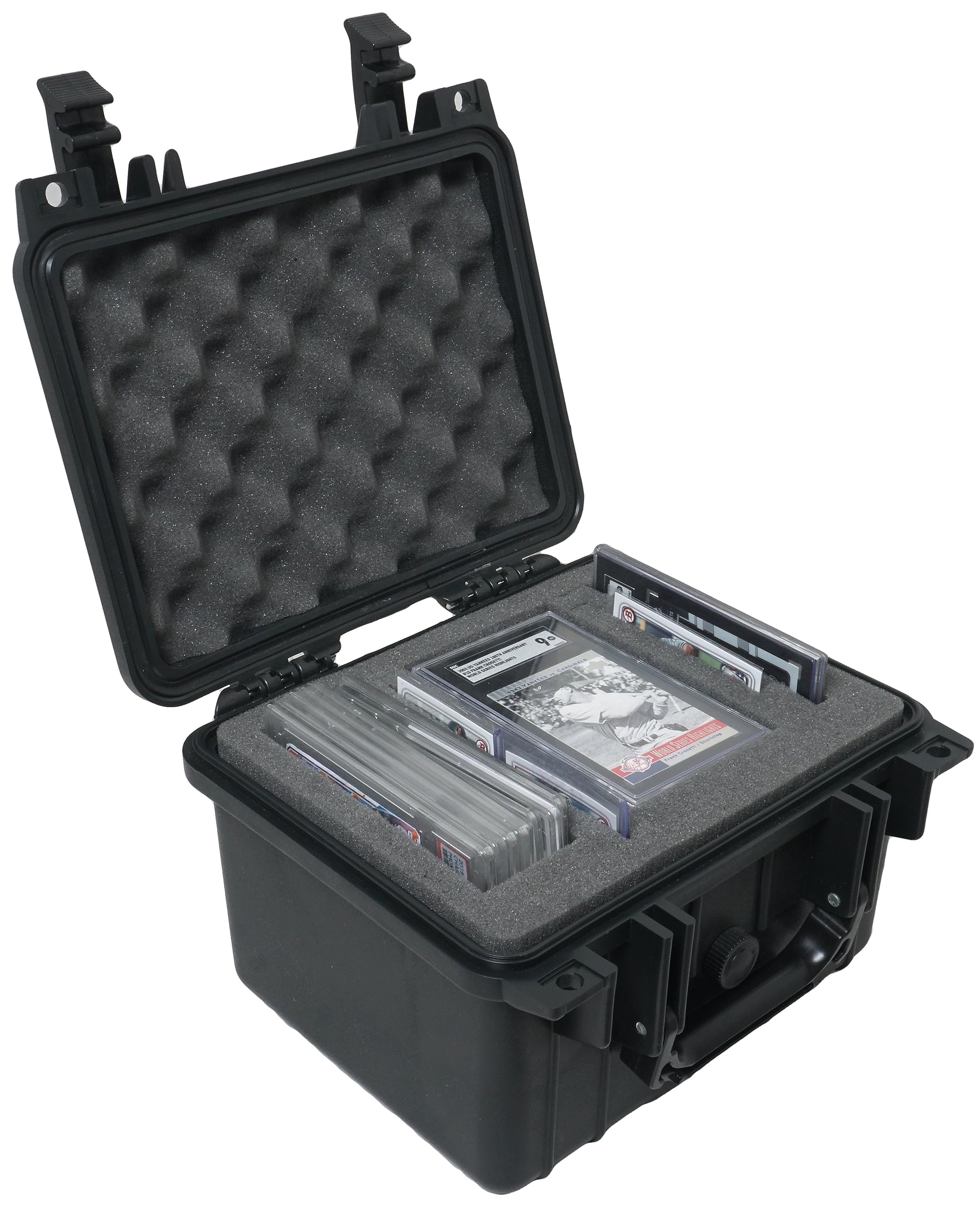 50-Count Graded Card Storage Box – Waterproof, Customizable Foam, Black Hinged Case