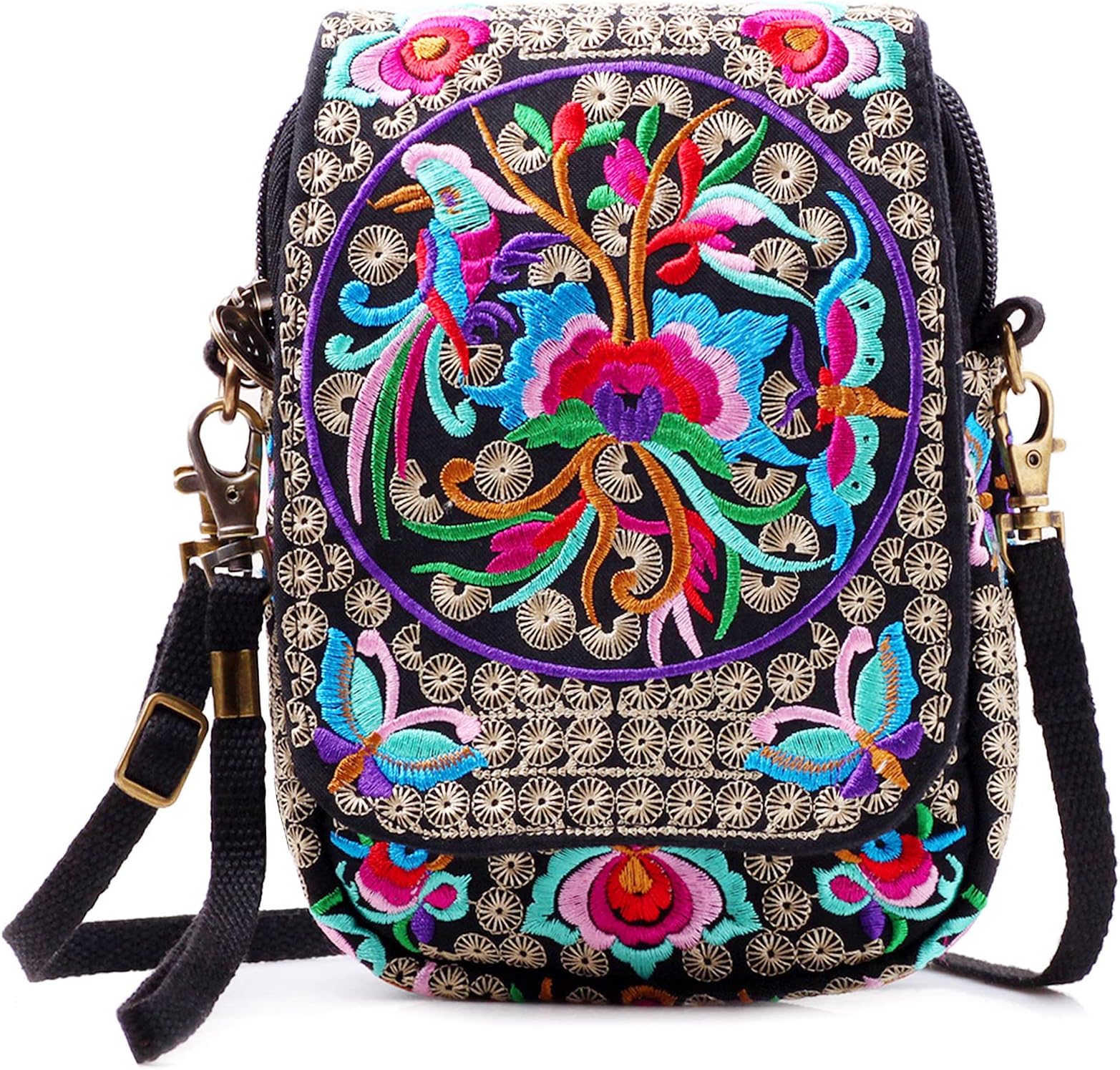 Embroidered Cute Mini Crossbody Bag for Women Small Handbags Wristlet Wallet Bag Cell-phone Pouch Coin Purse