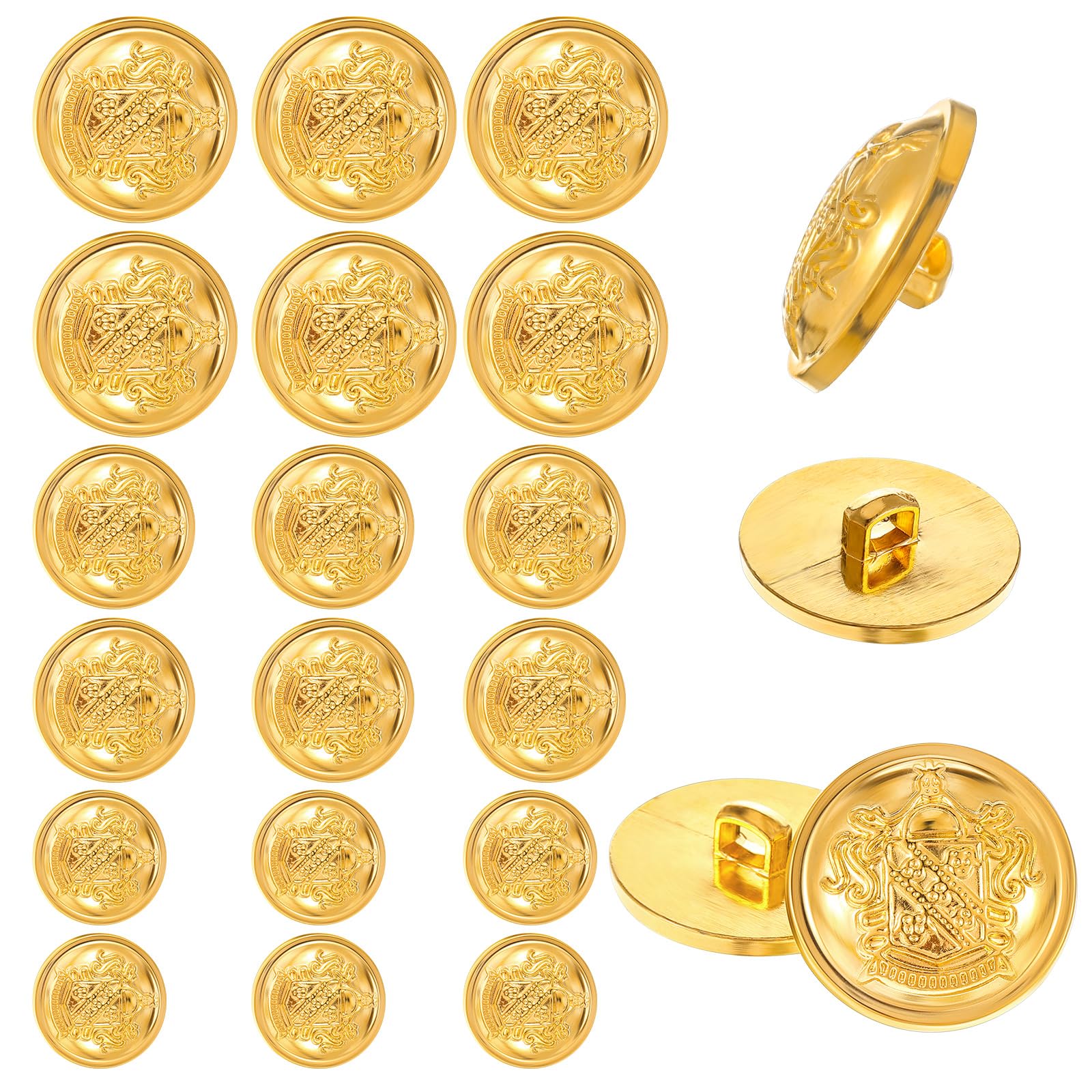 Ymapinc 18pcs Gold Buttons for Blazer, 25MM, 21MM, 18MM Vintage Plastic Elegant Golden Brass Shank Button for Sewing Clothing Costumes Suits Jeans Jackets Uniforms DIY Crafts