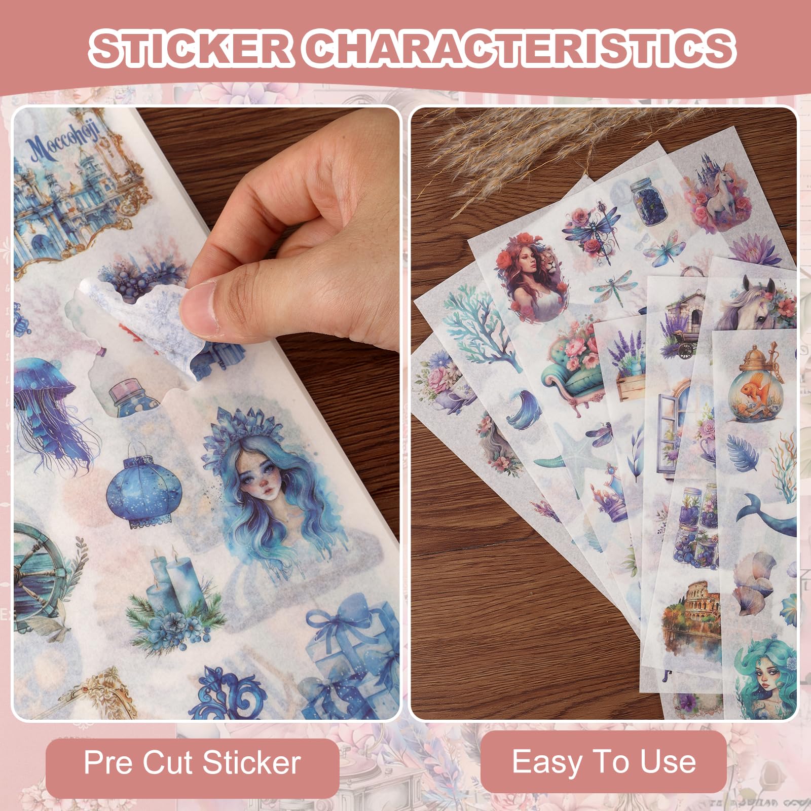 Naklejki w stylu vintage, 24 arkusze, 480, wstępnie wycięte naklejki, fantazyjne naklejki Washi, naklejki do dziennika, naklejki dla dorosłych, artykuły do scrapbookingu