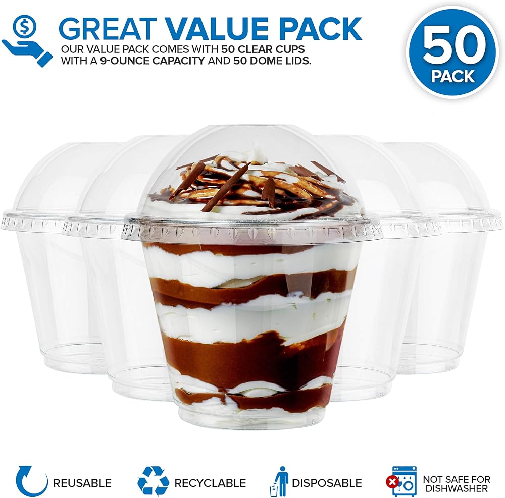 Take Out Containers With Lids 50 Pack 8 Oz Clear Plastic Cups With Lids For Dessert, Parfait, Ice Cream Sundae Serving Spoons - Foto 7