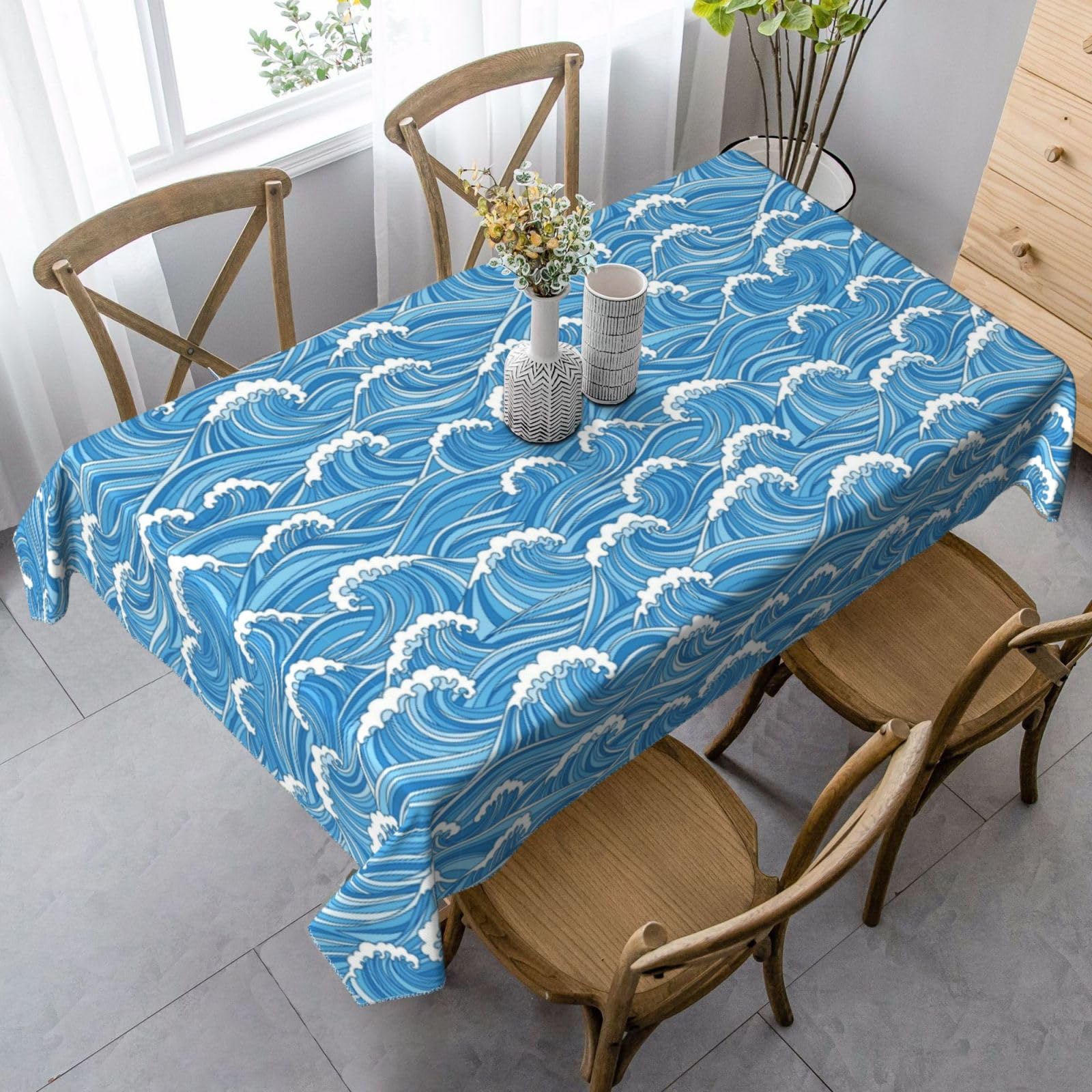 Mer et vagues bleues sur cette nappe anti-taches lavable