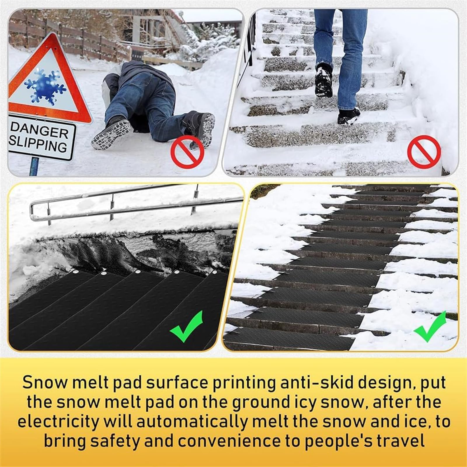 Tapis Chauffants pour Fonte de Neige, Tapis d'allée Chauffant d'extérieur pour escaliers d'hiver, marches, Portes, trottoirs, garages, terrasses (10 x 15 Pouces, pièces) 10 * 15in 3pcs