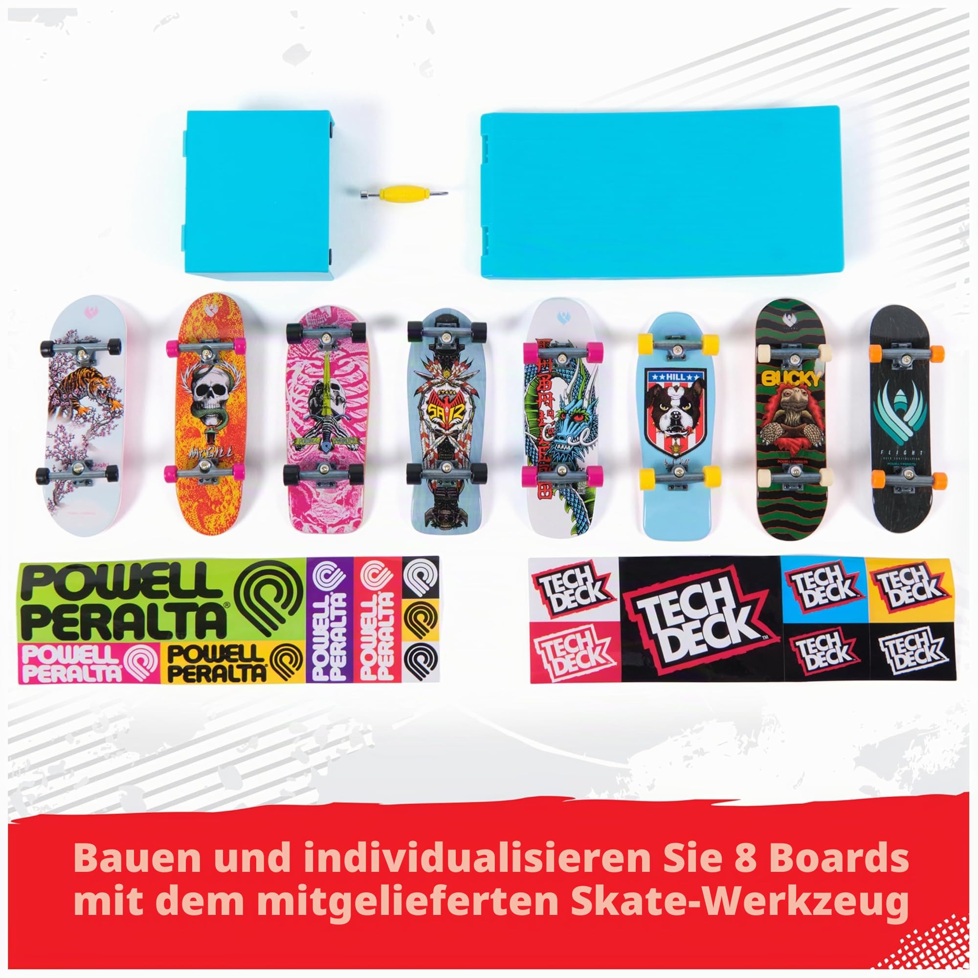 Tech Deck, Powell Peralta Legends SK8Shop Bonus Pack mit Rampe, personalisierbares Mini-Skateboard, Spielzeug für Kinder ab 6 Jahren