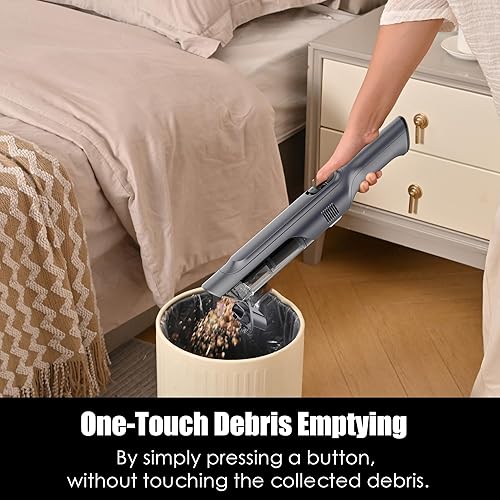 Miniatura 7 de Aspiradora de mano inalámbrica, ligera de 1.4 libras con potente succión, base de carga, recipiente de polvo vacío y desmontable de un solo toque