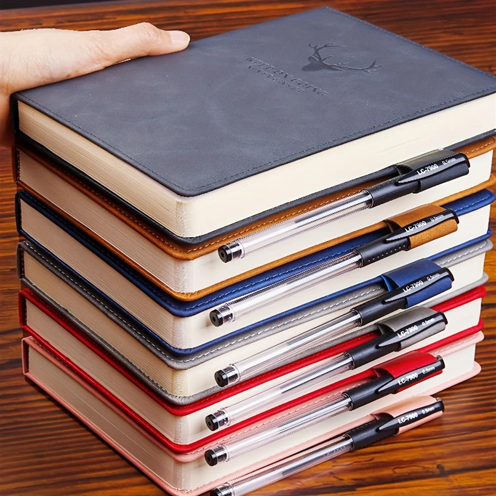 Notizbuch Softcover A5 verdicktes Hirschkopf-Notizbuch, Business-Notizblock aus weichem Leder mit horizontalen Linien, Schreibwaren, Schule, Bürobedarf(Grey)