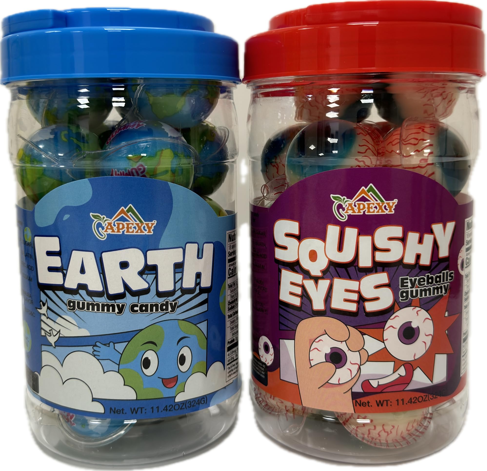 Apexy Planet Gummy Candy with Fruity Liquid Center Fat Free Fun & Delicious Space- Themed Treats Great for Halloween, Birthday, Trick Or Treat, Party 11.42oz Variety Pack (Eyeball & Earth)