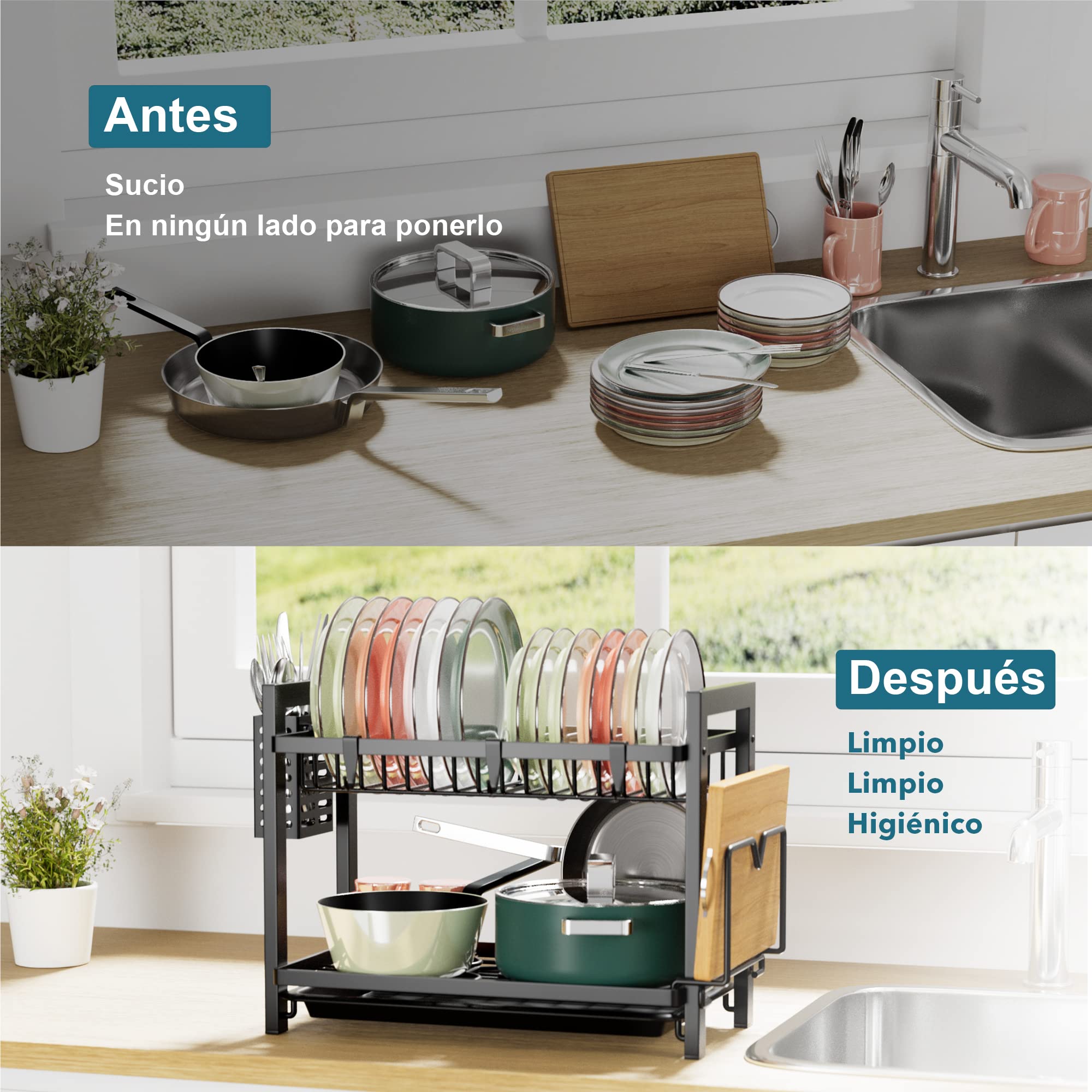 Niffgaff Escurridor de Platos Acero Inoxidable 43.5x24.5x34.5 cm Negro