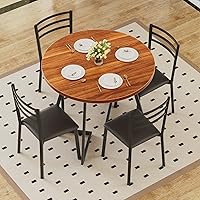 Vista 1 de VECELO Round Dining Table Set for 4, Wood Tabletop & Heavy-Duty Steel Frame, 5-Piece Dinette with Chairs for Kitchen, Breakfast Nook, Walnut & Black
