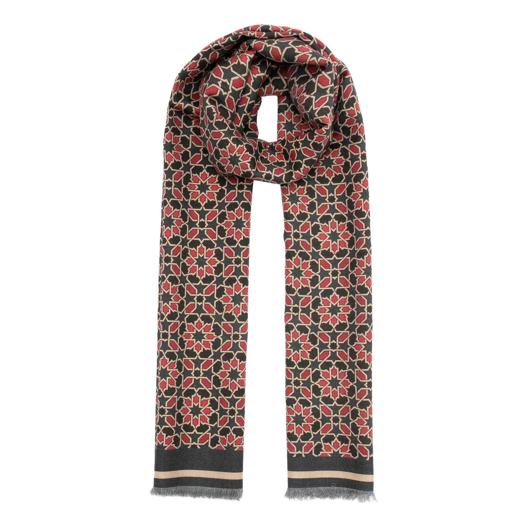 Hamzah Sciarpa in lana e seta - Foulard caldo e morbido con frange e reversibile, calda e morbida, idea regalo invernale per donna e uomo, 180 x 65 cm