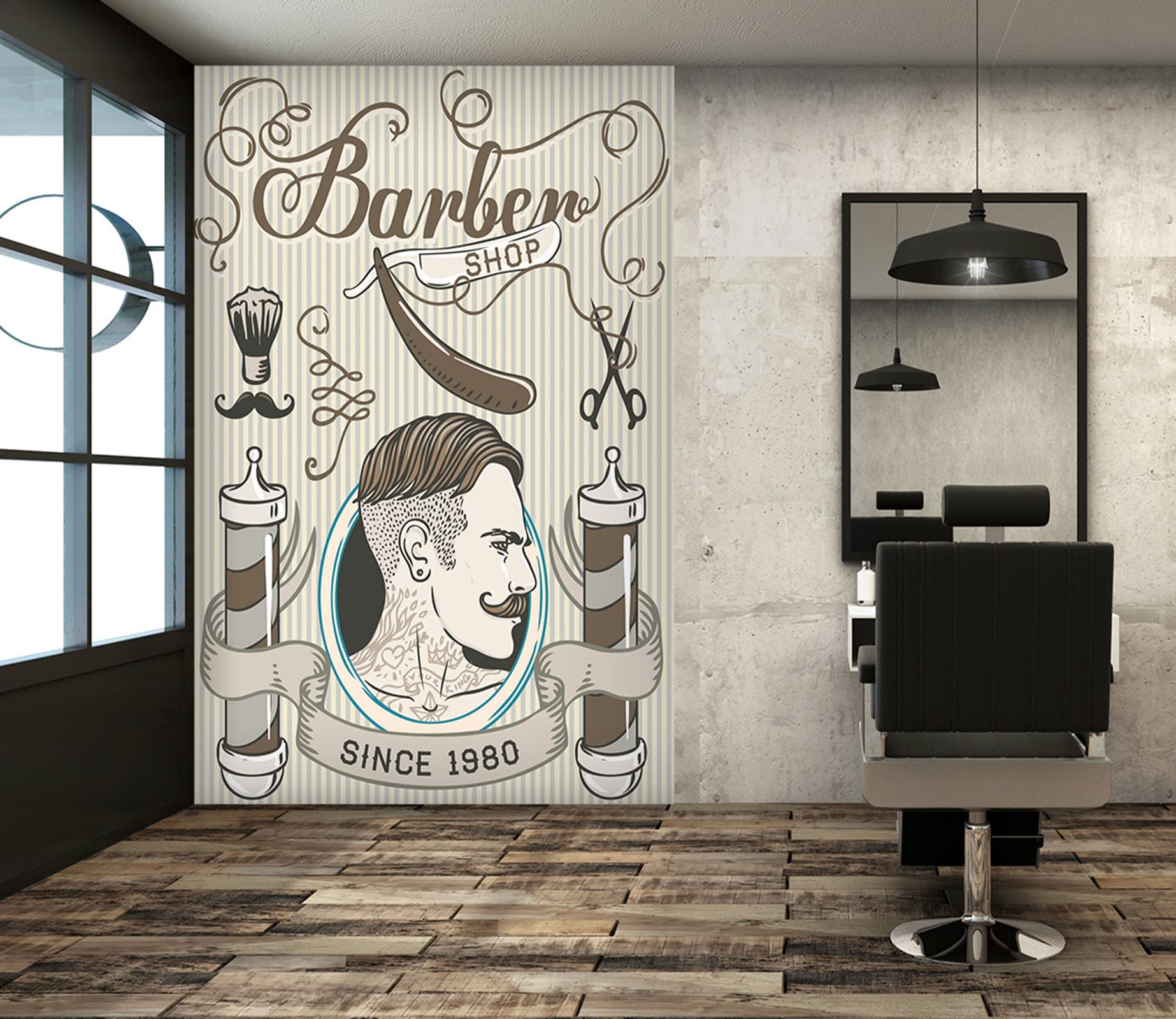 Papier Peint Adhésif 3D Salon Barbier R1620 - Mural Image Coloré - Neuf